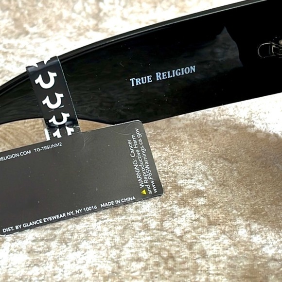 Brand New True Religion Oversized Black Square Sunglasses w/ Rhinestone Logo - Picture 9 of 16